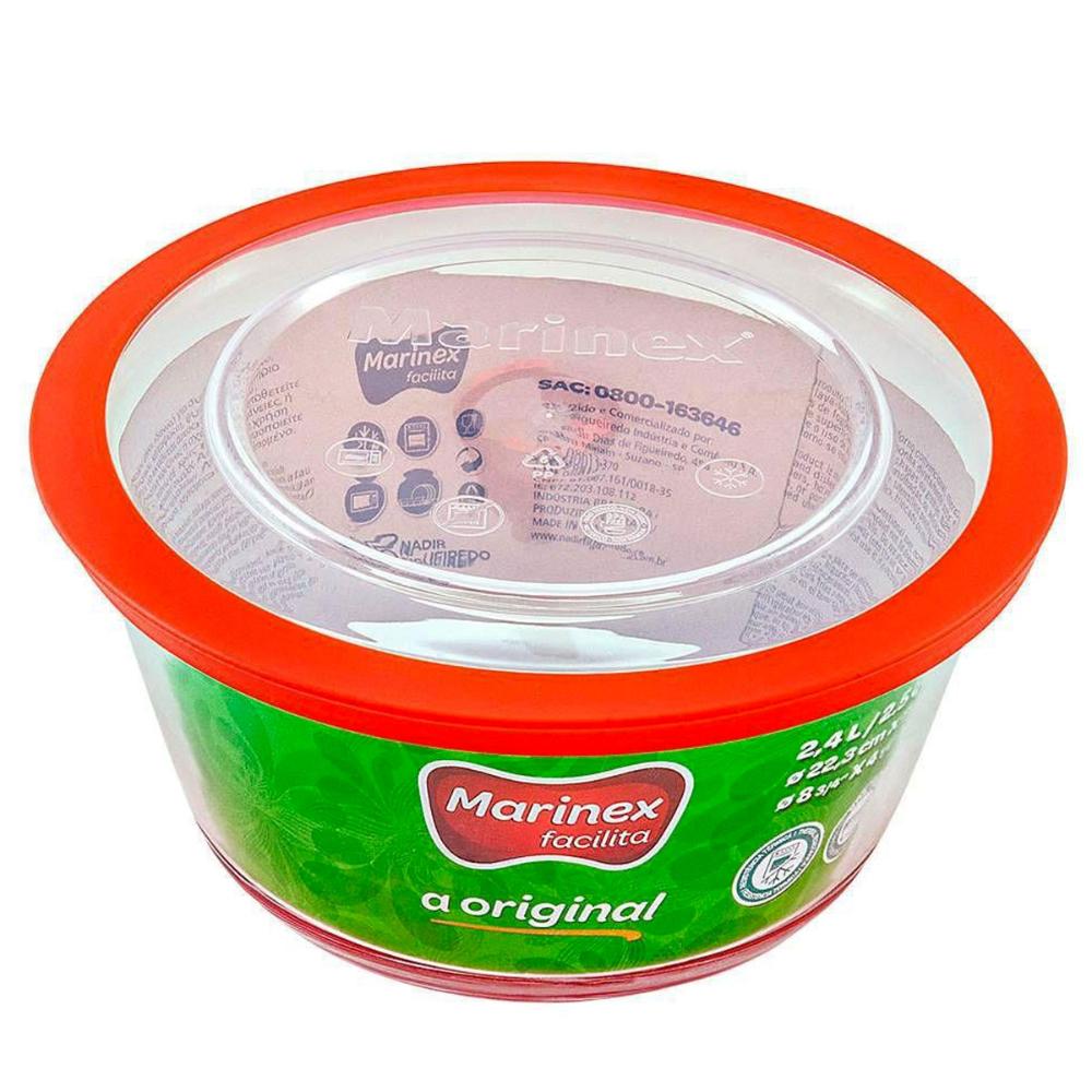 Tigela de Vidro Temperado Pote Refratário Redondo 2,4L com Tampa Marinex Transparente