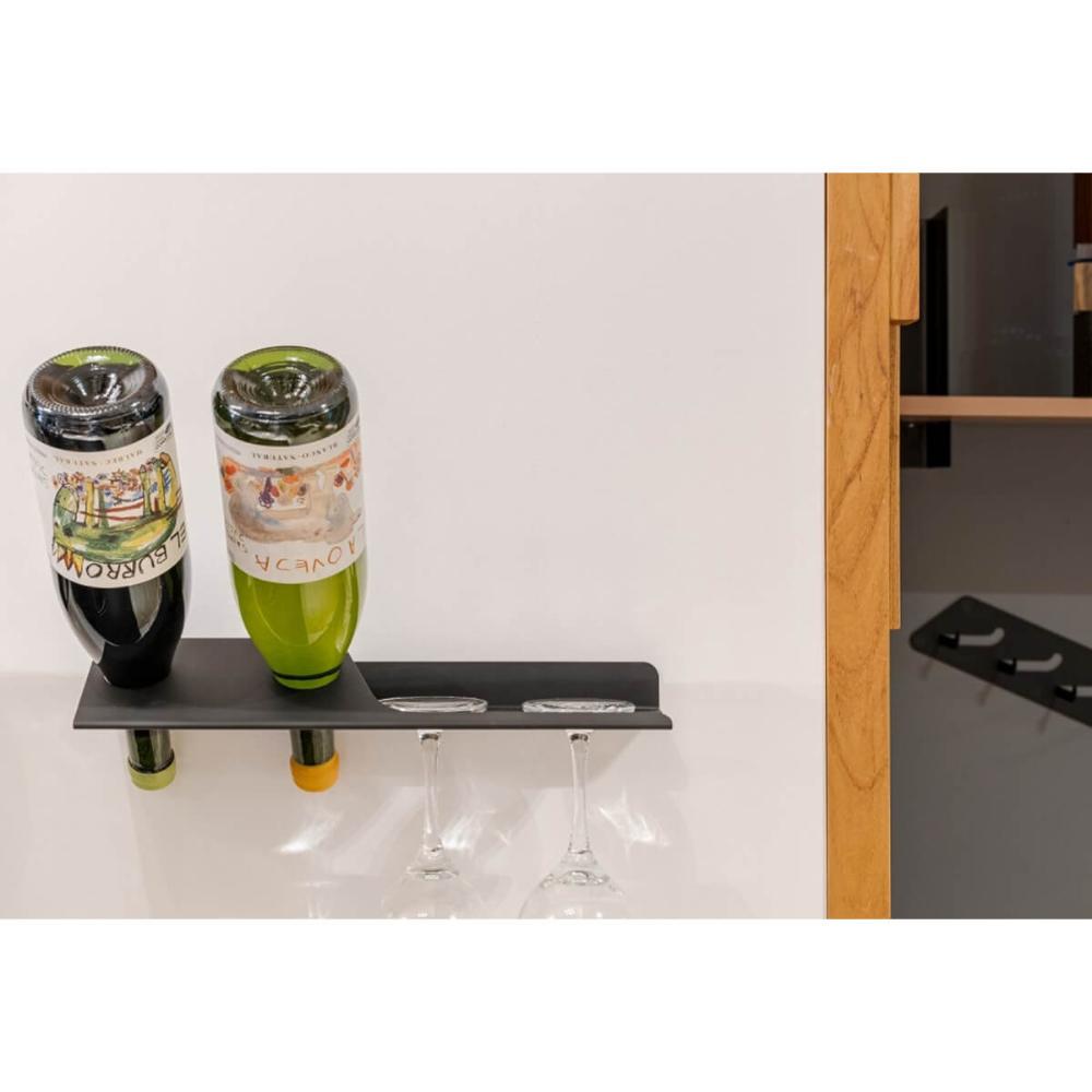 Adega de Parede Cinza Suporte para 2 Garrafas de Vinho Porta 2 Taças Masutti
