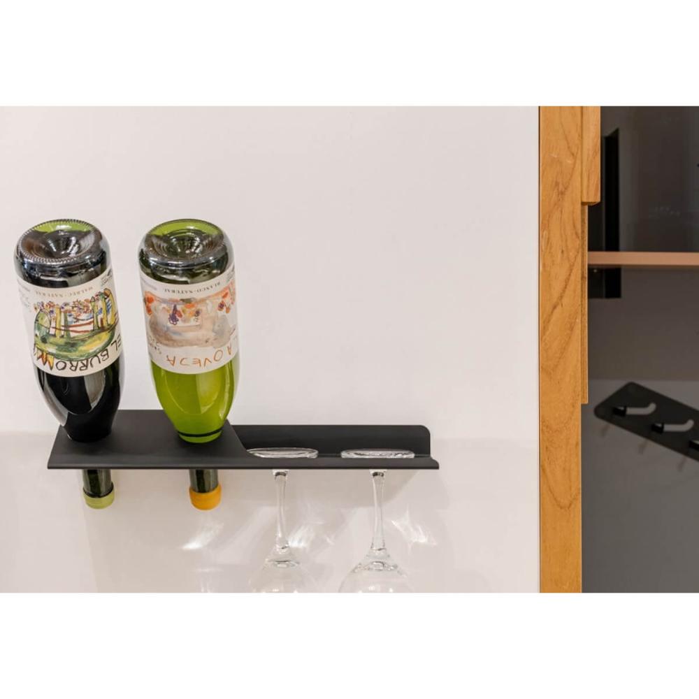 Adega de Parede Preta Suporte 2 Garrafas de Vinho Porta 2 Ta