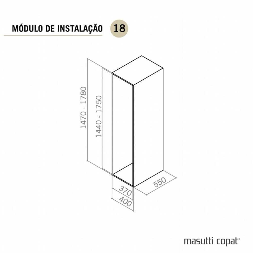 Coluna Alta Deslizante 10 Bandejas 50,5x35x144 até 175cm Cinza Embutir Masutti Copat