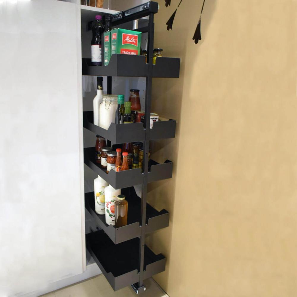Coluna Deslizante Com 5 Cestos Embutir 48x24x175cm Masutti Preto Aramado Cozinha