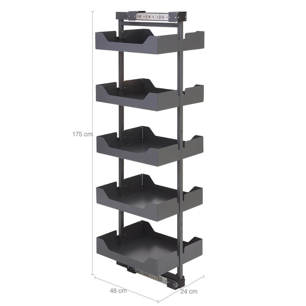 Coluna Deslizante Com 5 Cestos Embutir 48x24x175cm Masutti Preto Aramado Cozinha