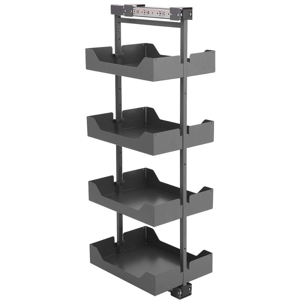 Coluna Deslizante Masutti Alta 152cm 4 Bandejas Ajustáveis Gaveteiro Organizador Cozinha Cinza