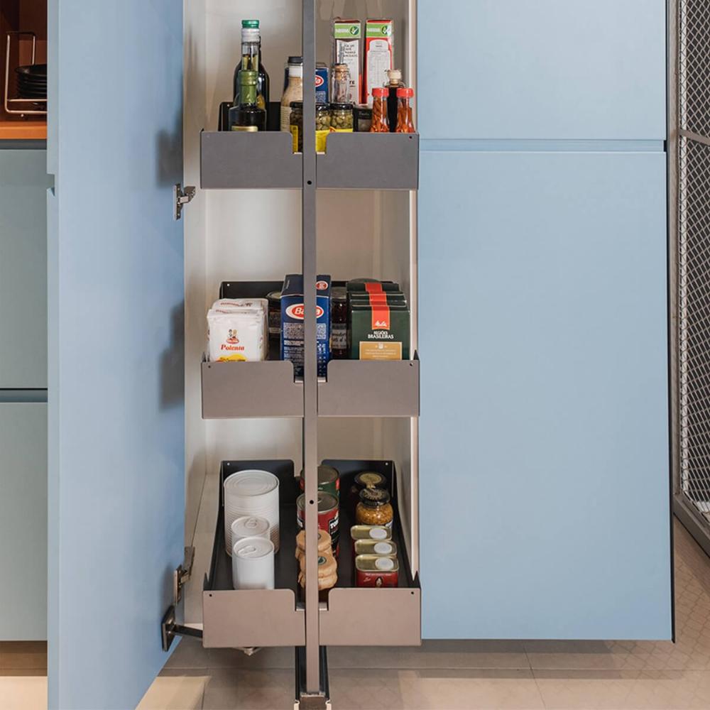 Coluna Deslizante Masutti Alta 152cm 4 Bandejas Ajustáveis Gaveteiro Organizador Cozinha Cinza