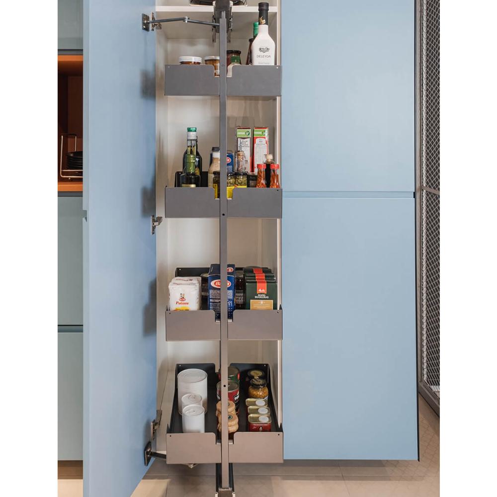 Coluna Deslizante Masutti Alta 152cm 4 Bandejas Ajustáveis Gaveteiro Organizador Cozinha Cinza