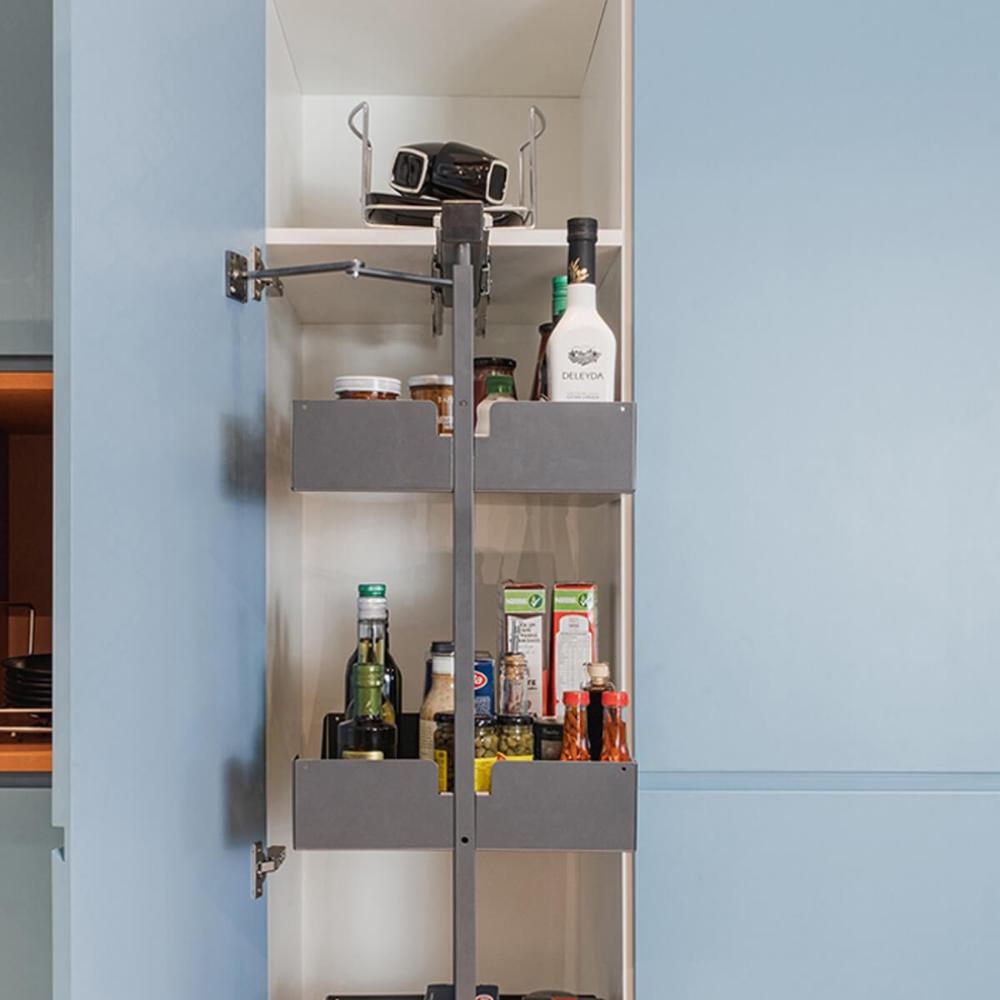 Coluna Deslizante Masutti Alta 33x48x152cm 4 Bandejas Ajustáveis Organizador Cinza Cozinha