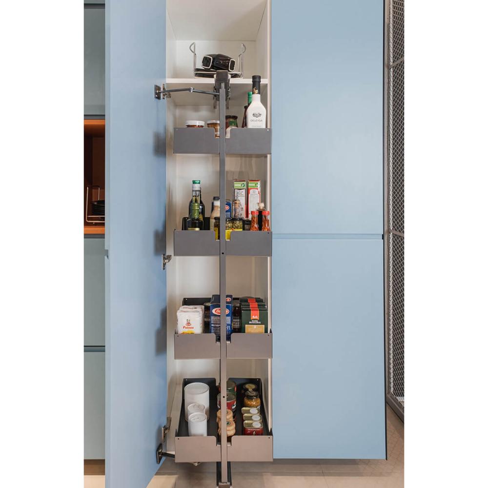 Coluna Deslizante Masutti Alta 33x48x152cm 4 Bandejas Ajustáveis Organizador Cinza Cozinha