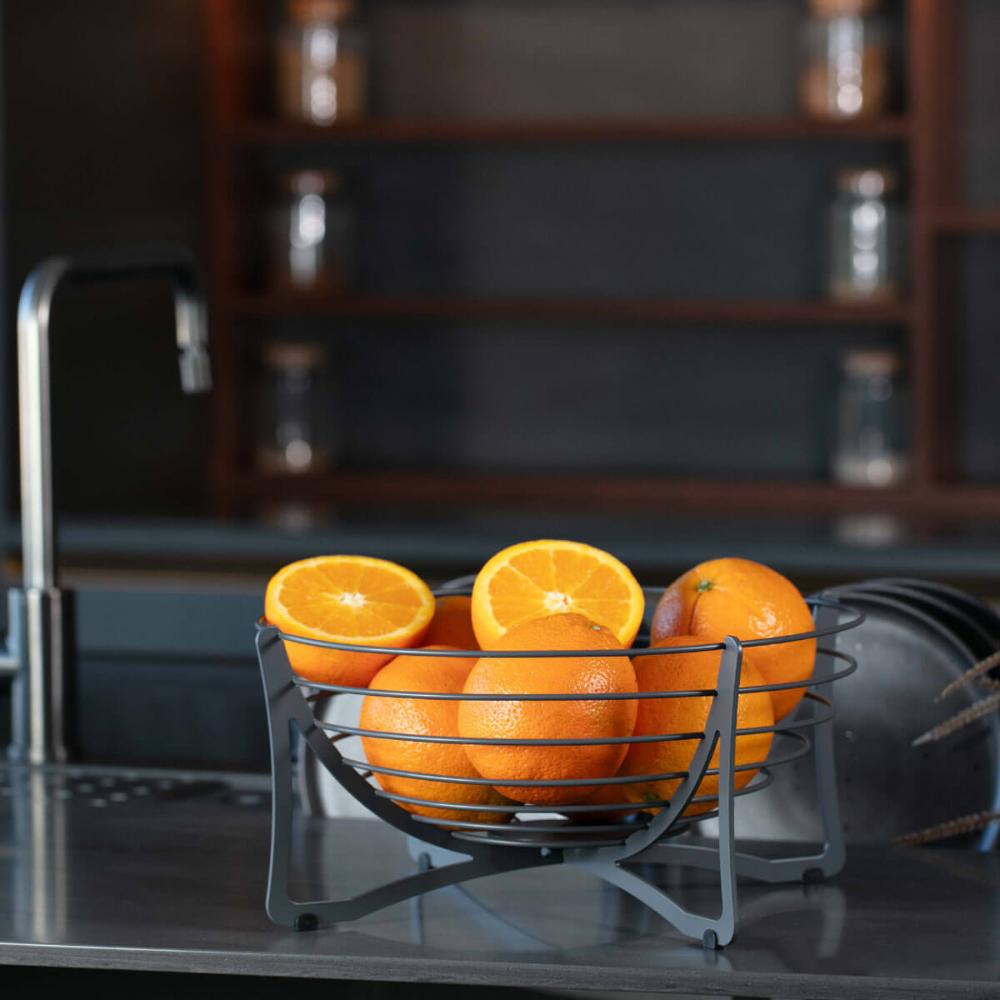Fruteira de Mesa Preta Aramada Redonda 34,5cm Masutti Hélice Organize Cesta de Frutas Aço Carbono