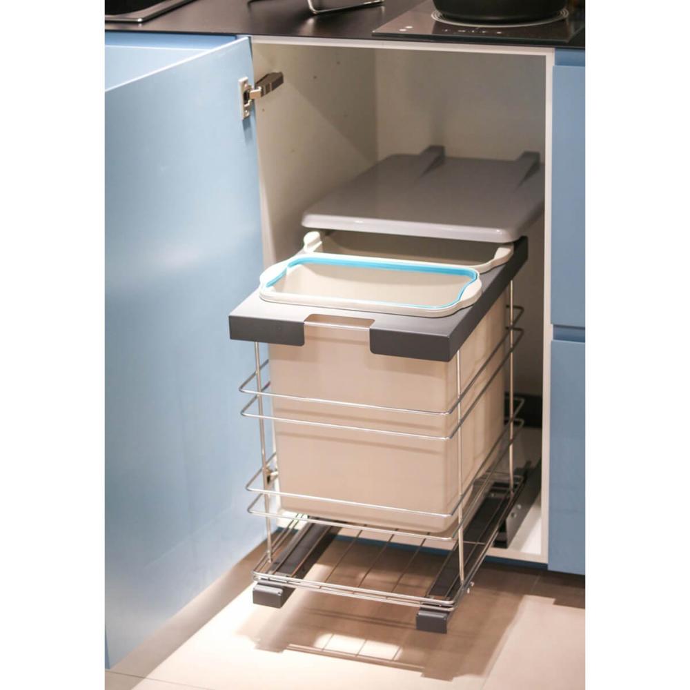 Lixeira Deslizante Inox Dupla 18L cada Tampa Articulada 36,5x50x54cm Masutti