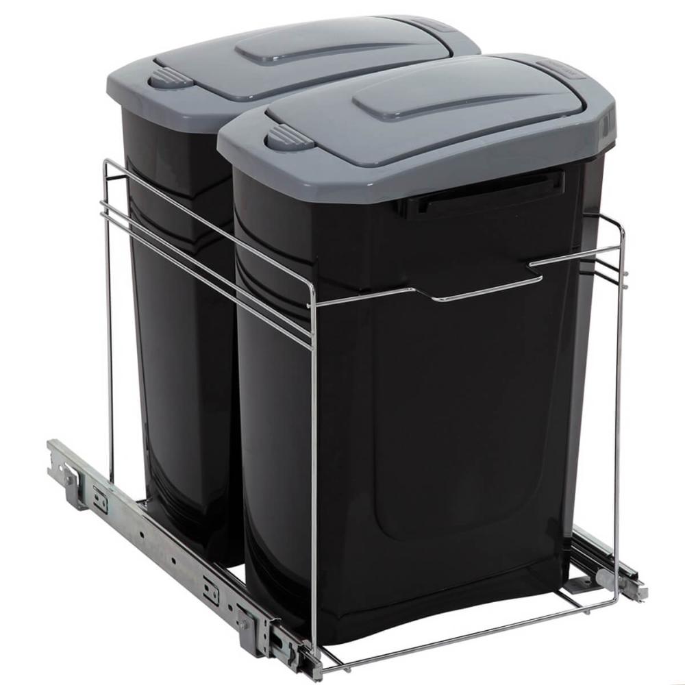 Lixeira Dupla Deslizante Cozinha 15l Preta Aço Inox Corrediç