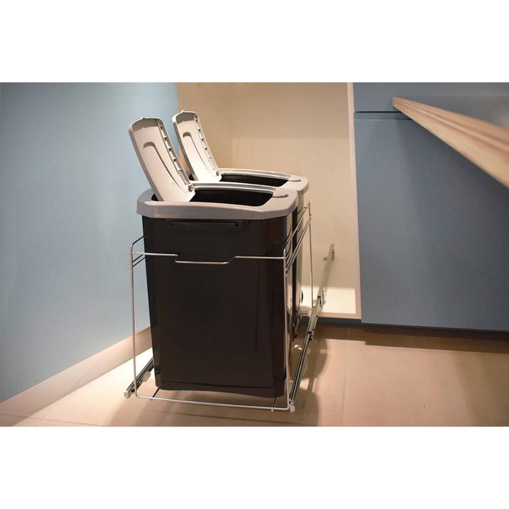 Lixeira Dupla Deslizante Cozinha 15l Preta Aço Inox Corrediç