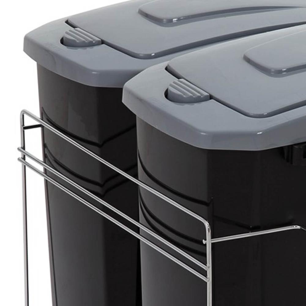 Lixeira Dupla Deslizante Cozinha 15l Preta Aço Inox Corrediç