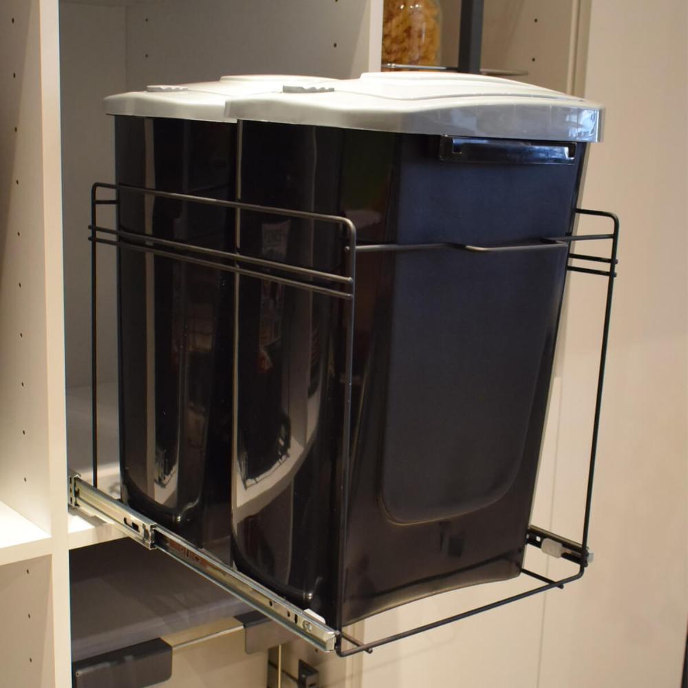 Lixeira Dupla de Cozinha 15L Deslizante Preta Masutti Corred