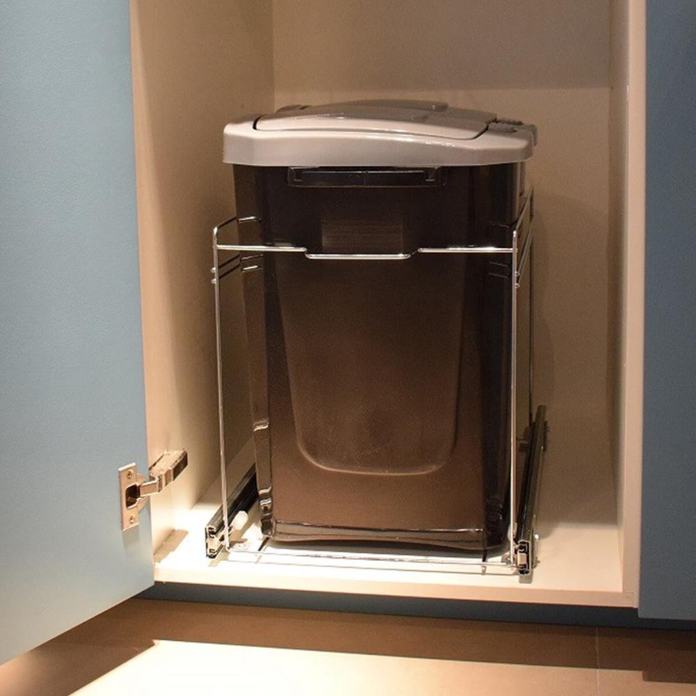Lixeira de Embutir Preta Masutti Deslizante para Cozinha 15l com Tampa Click com Corrediças