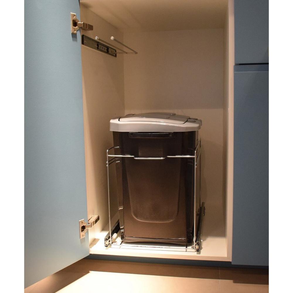Lixeira de Embutir Preta Masutti Deslizante para Cozinha 15l com Tampa Click com Corrediças