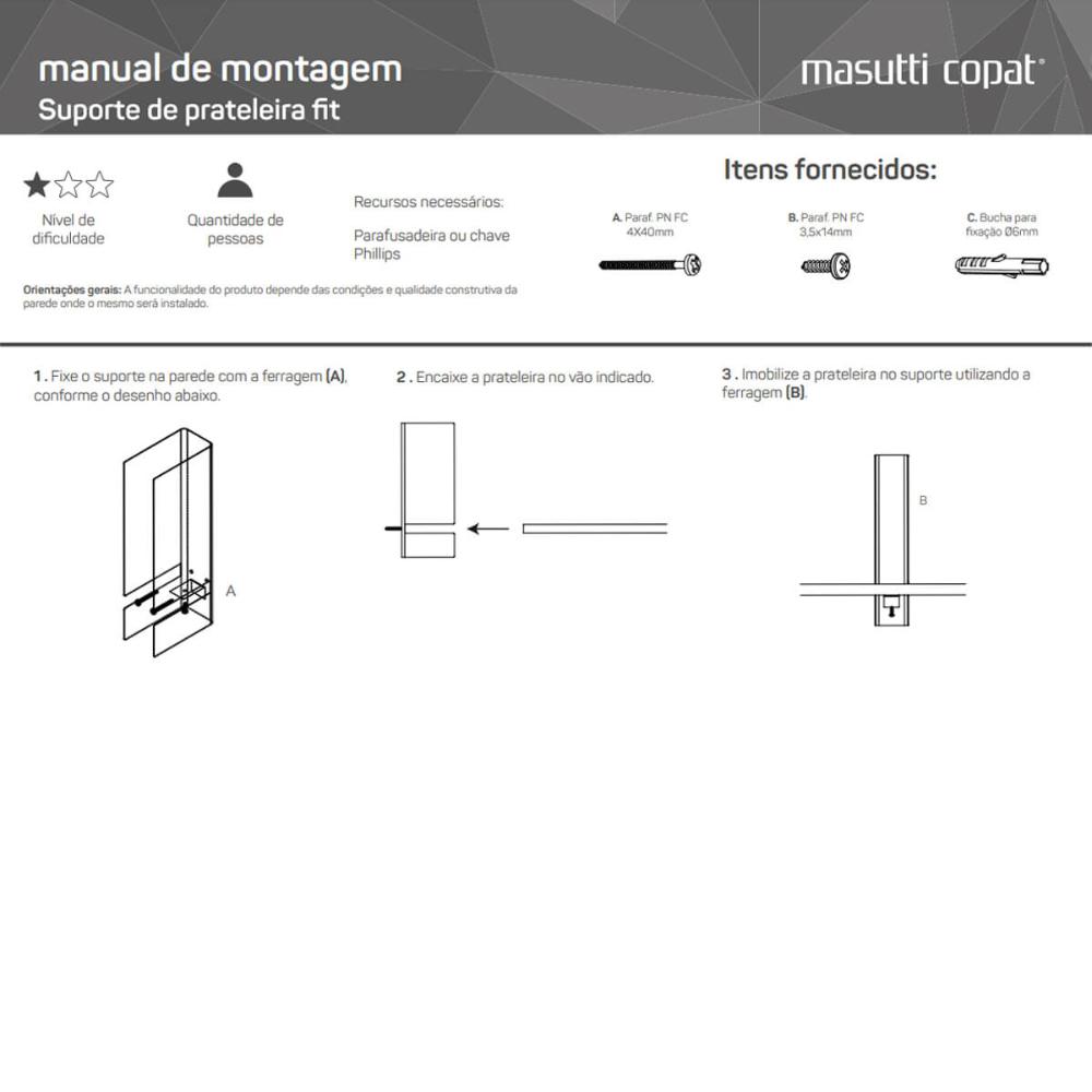 Mão Francesa Masutti Reforçada Preta Suporte para Prateleira de MDF 2,5cm Parede Aço Carbono