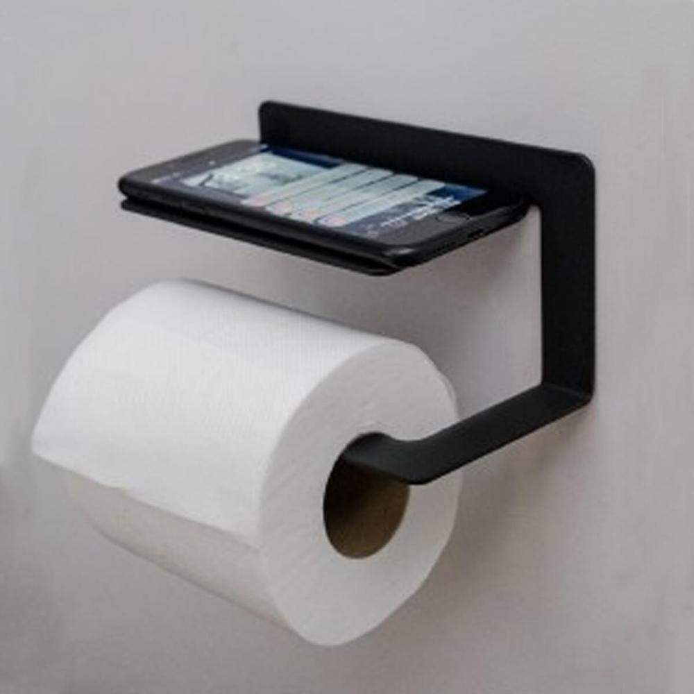 Papeleira para Banheiro de Parede Suporte Porta Papel Higiênico com Porta Objeto Cinza Masutti