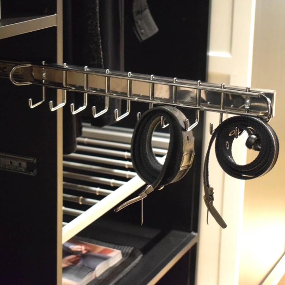 Porta Cintos para Closet Deslizante 10 Ganchos Pendurar Bolsa Roupa Corrediça Multiuso