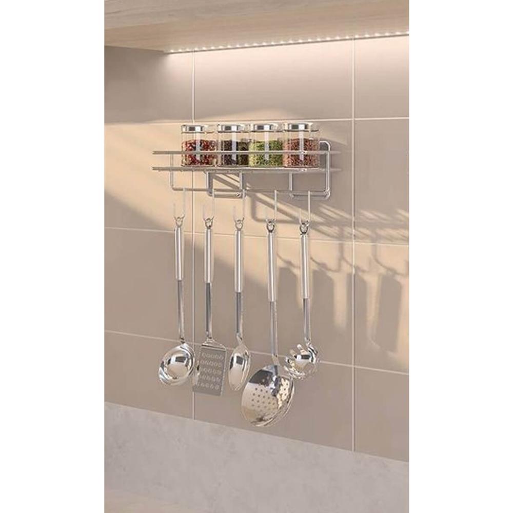 Porta Condimentos Inox de Parede Suporte Temperos 5 Ganchos