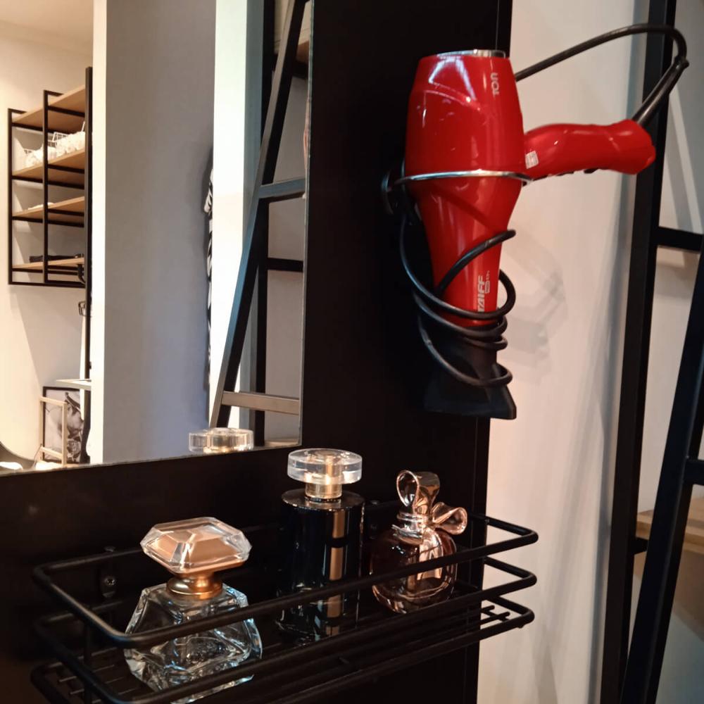 Suporte Porta Secador de Cabelo Redondo Aramado de Parede Painel Banheiro Quarto