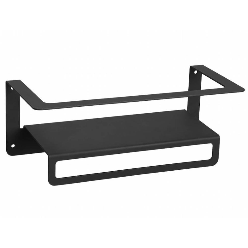 Toalheiro Preto Com Prateleira de Parede Multiuso Suporte Porta Toalha Decorativa