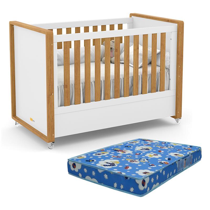 Berço Americano Tutto New Branco Soft/Freijó e Colchão Baby Physical - Matic Móveis 