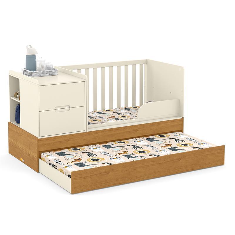 Dormitório Completo Infantil Tutto New 4 Portas, Cômoda 4 Gavetas e Berço Multifuncional Formare Off White/Freijó - Matic Móveis