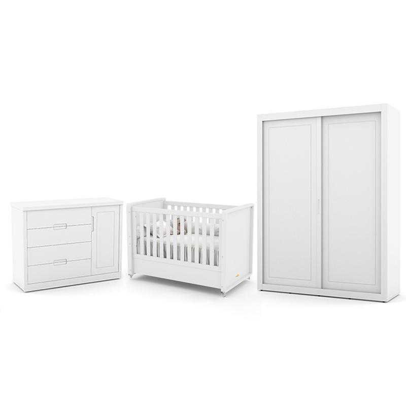Dormitório Tutto New 2 Portas, Cômoda 1 Porta e Berço Branco Soft - Matic Móveis