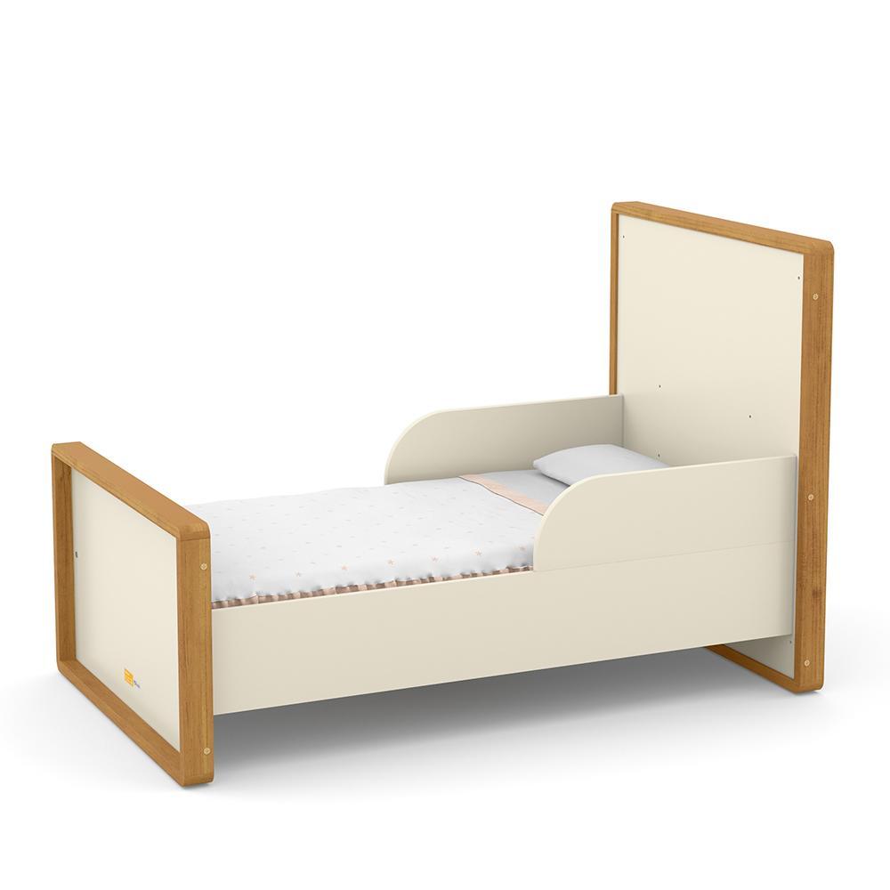 Dormitório Tutto New 2 Portas, Cômoda 4 Gavetas e Berço Off White/Freijó com Capitonê - Matic Móveis