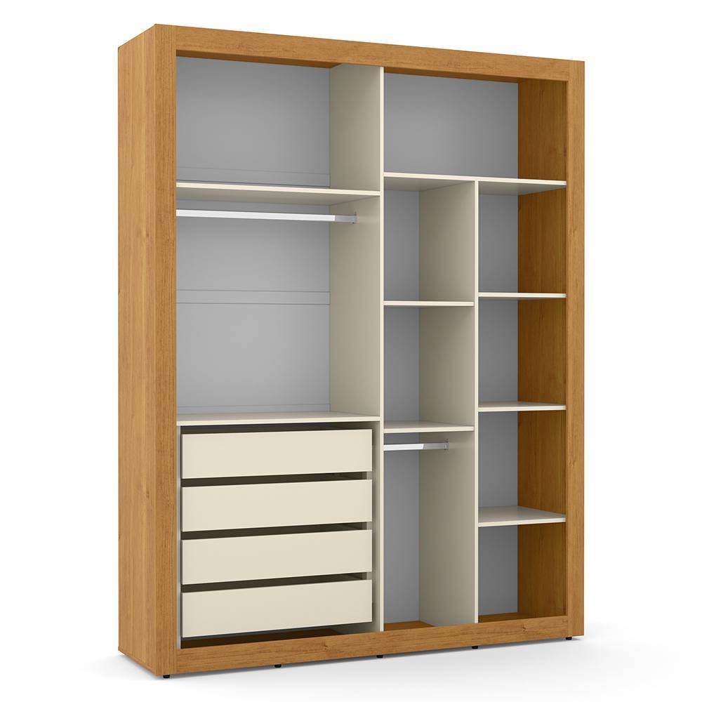 Dormitório Tutto New 4 Portas, Cômoda 1 Porta e Berço Off White/Freijó com Capitonê e Colchão Supreme - Matic Móveis