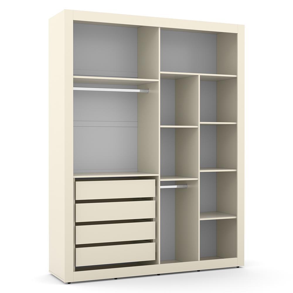 Dormitório Tutto New 4 Portas, Cômoda 4 Gavetas e Berço Off White com Capitonê e Colchão Physical - Matic Móveis