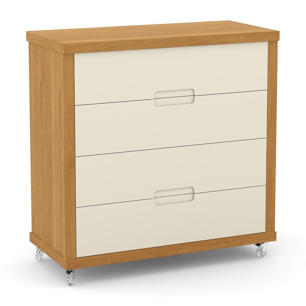 Dormitório Tutto New 4 Portas, Cômoda 4 Gavetas e Berço Off White/Freijó com Capitonê - Matic Móveis