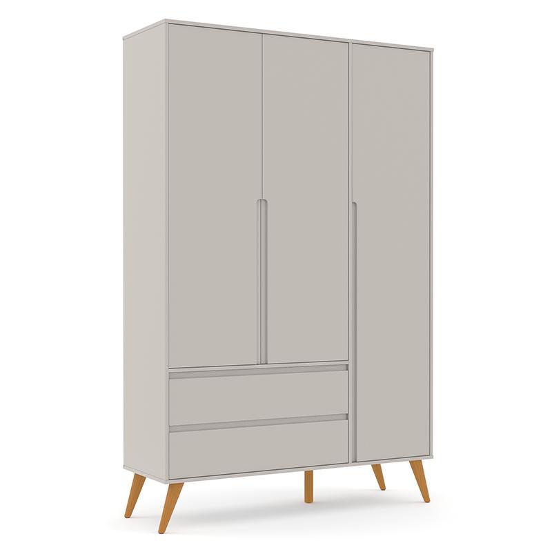 Guarda Roupa Infantil 3 Portas e 2 Gavetas Retrô Clean Cinza/Eco Wood - Matic Móveis