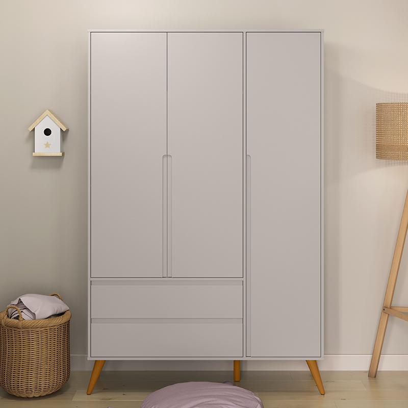 Guarda Roupa Infantil 3 Portas e 2 Gavetas Retrô Clean Cinza/Eco Wood - Matic Móveis