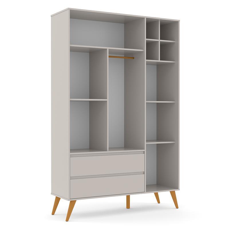 Guarda Roupa Infantil 3 Portas e 2 Gavetas Retrô Clean Cinza/Eco Wood - Matic Móveis