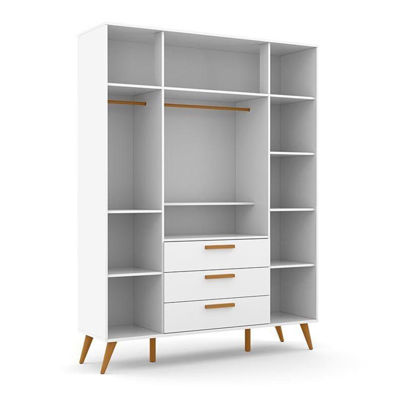 Guarda Roupa Infantil 4 Portas e 3 Gavetas Retrô Branco Soft/Eco Wood - Matic Móveis