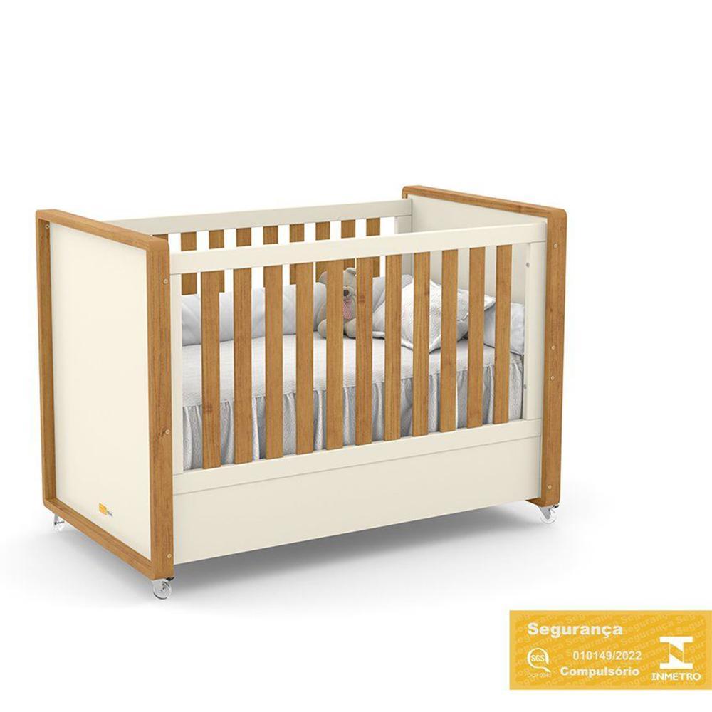 Jogo de Quarto Infantil Tutto New Cômoda 1 Porta e Berço Off White/Freijó com Capitonê - Matic Móveis