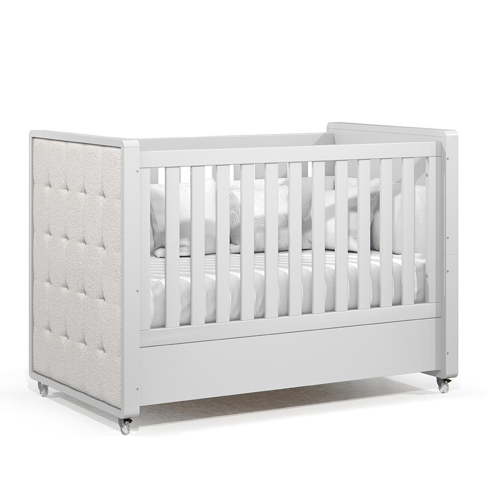 Jogo de Quarto Infantil Tutto New Guarda Roupa 2 Portas e Berço Branco Soft com Capitonê - Matic Móveis