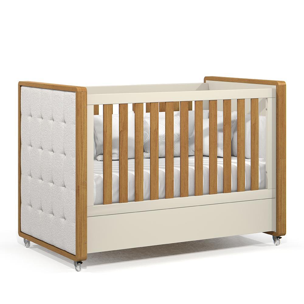 Jogo de Quarto Infantil Tutto New Guarda Roupa 2 Portas e Berço Off White/Freijó com Capitonê - Matic Móveis