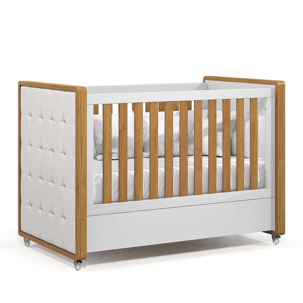 Jogo de Quarto Infantil Tutto New Guarda Roupa 4 Portas e Berço Branco Soft/Freijó com Capitonê - Matic Móveis