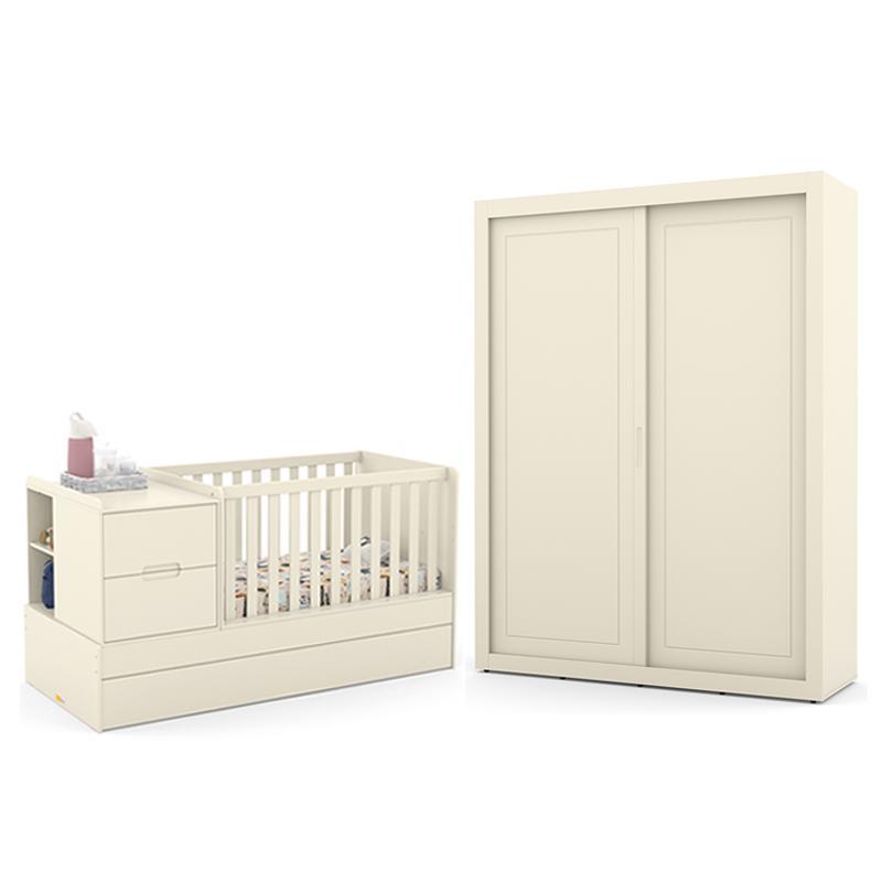 Jogo de Quarto Infantil Tutto New com Guarda Roupa 2 Portas de Correr e Berço Multifuncional Formare Off White - Matic Móveis