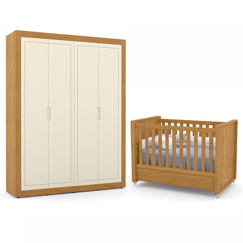 Jogo de Quarto Infantil Tutto New com Guarda Roupa 4 Portas e Berço Freijó/Off White - Matic Móveis  