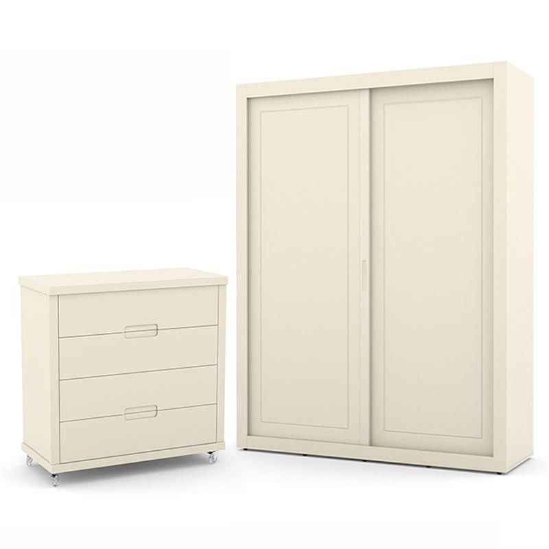 Jogo de Quarto Infantil com Guarda Roupa 2 Portas de Correr e Cômoda 4 Gavetas Tutto New Off White - Matic Móveis 