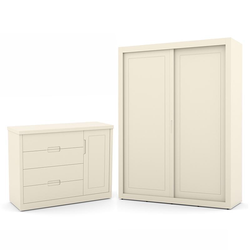 Jogo de Quarto Infantil com Guarda Roupa 2 Portas de Correr e Cômoda Tutto New Off White - Matic Móveis