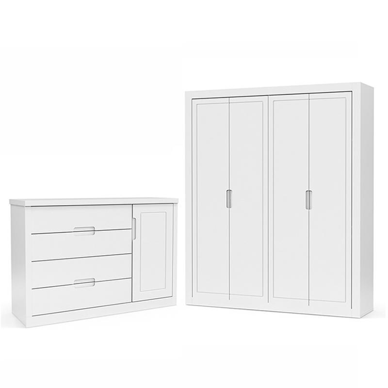Jogo de Quarto Infantil com Guarda Roupa 4 Portas e Cômoda Tutto New Branco Soft - Matic Móveis