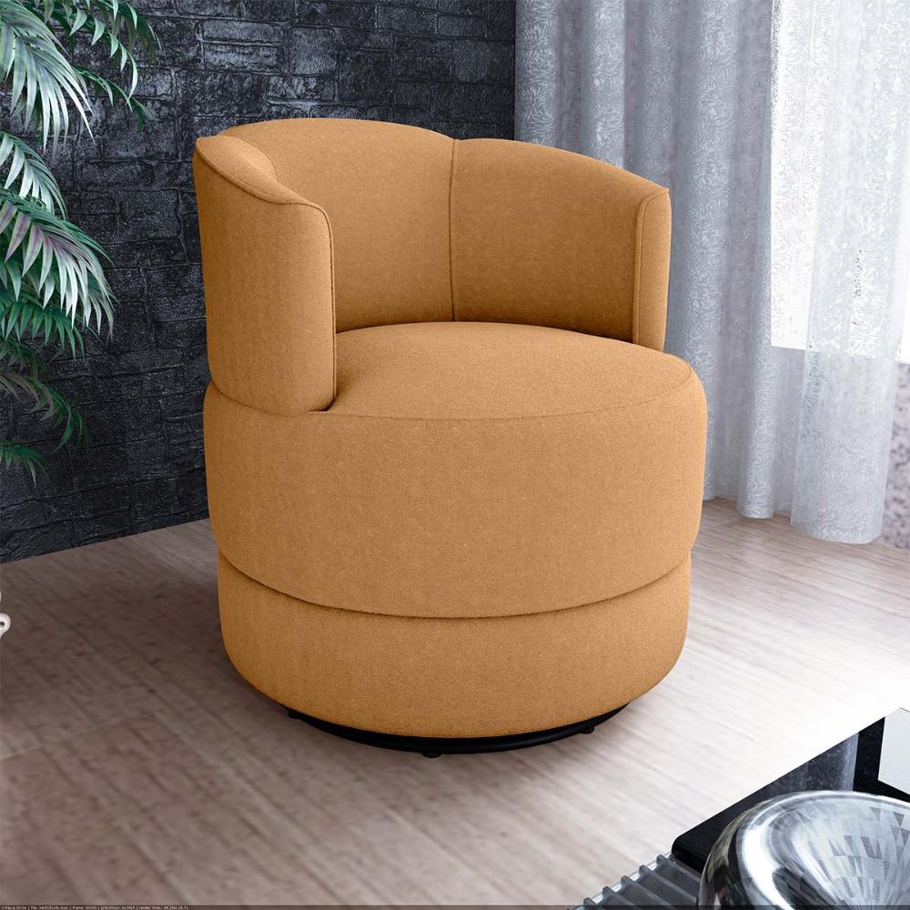 Poltrona Decorativa Giratória Base De Ferro Marselha Boucle Mostarda Matrix
