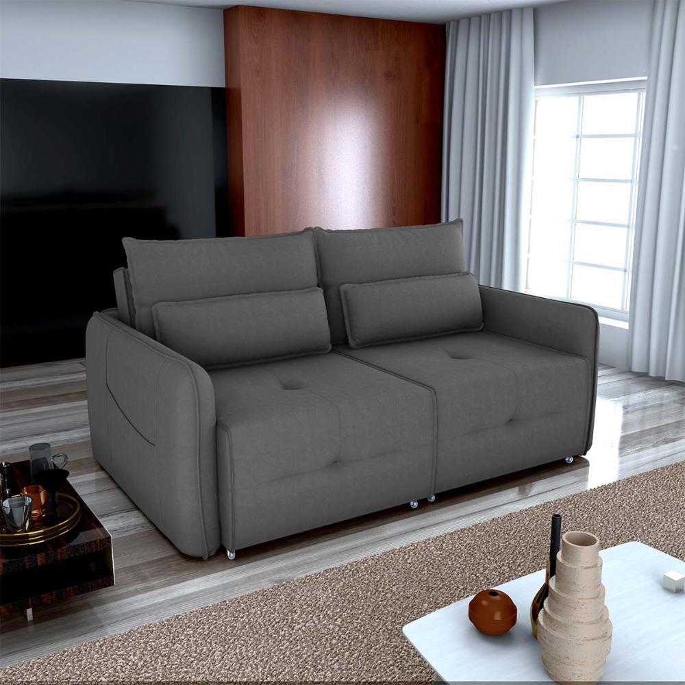 Sofá Cama 2 Lugares Com Almofadas 205Cm Celine Suede Cinza Matrix