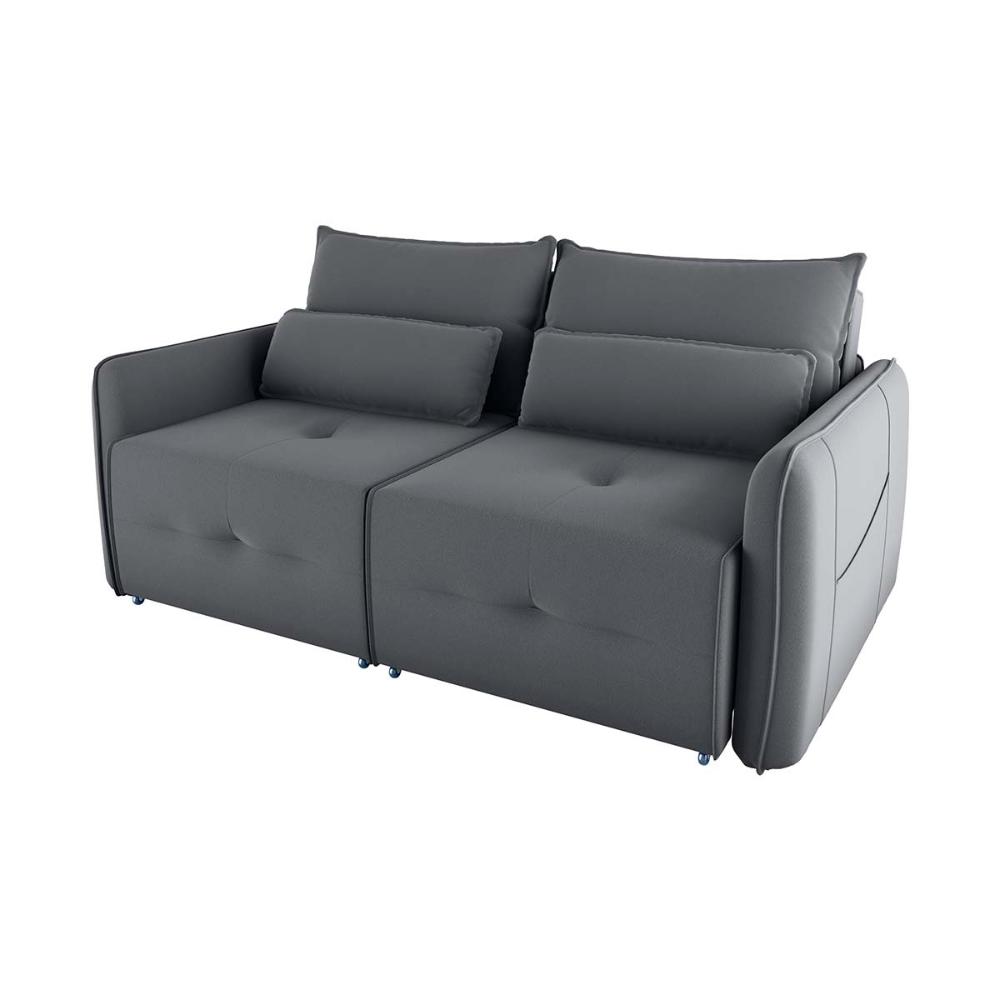 Sofá Cama 2 Lugares Com Almofadas 205Cm Celine Veludo Cinza Matrix