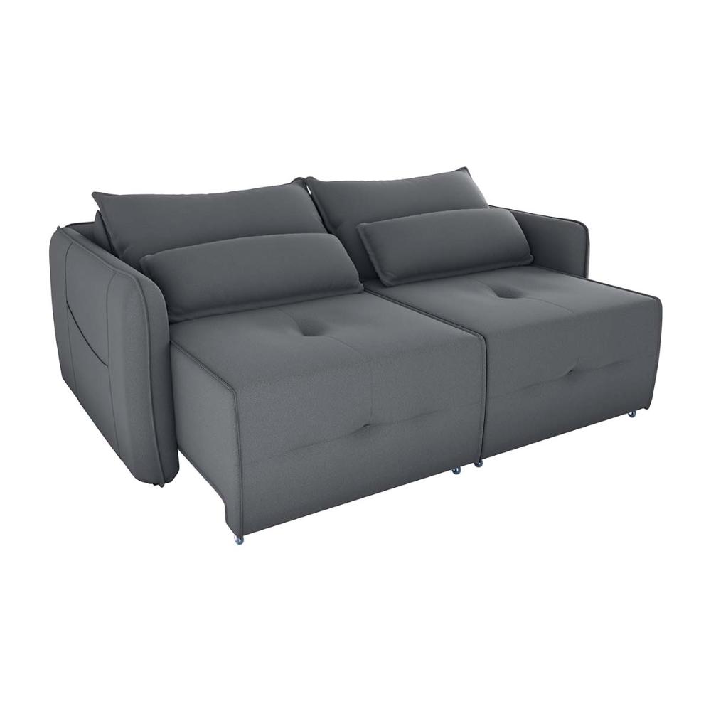 Sofá Cama 2 Lugares Com Almofadas 205Cm Celine Veludo Cinza Matrix