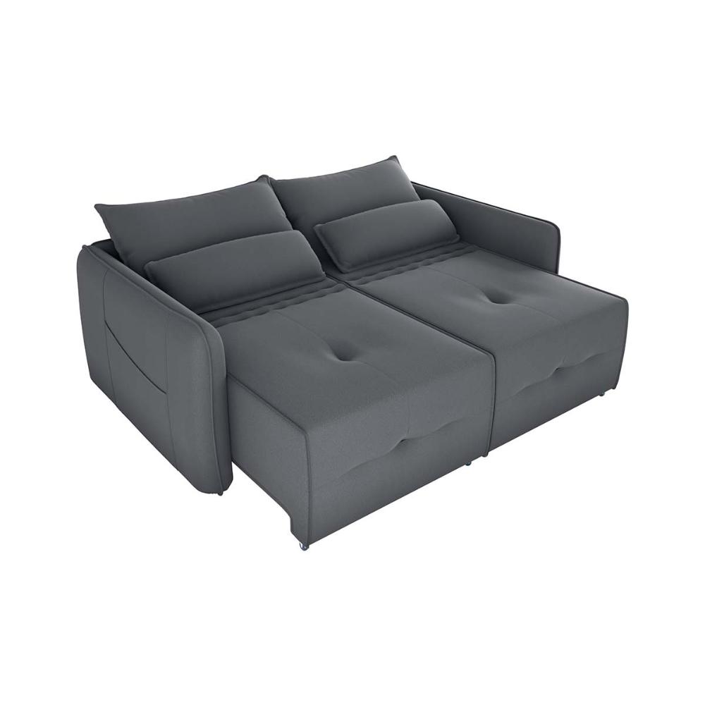 Sofá Cama 2 Lugares Com Almofadas 205Cm Celine Veludo Cinza Matrix